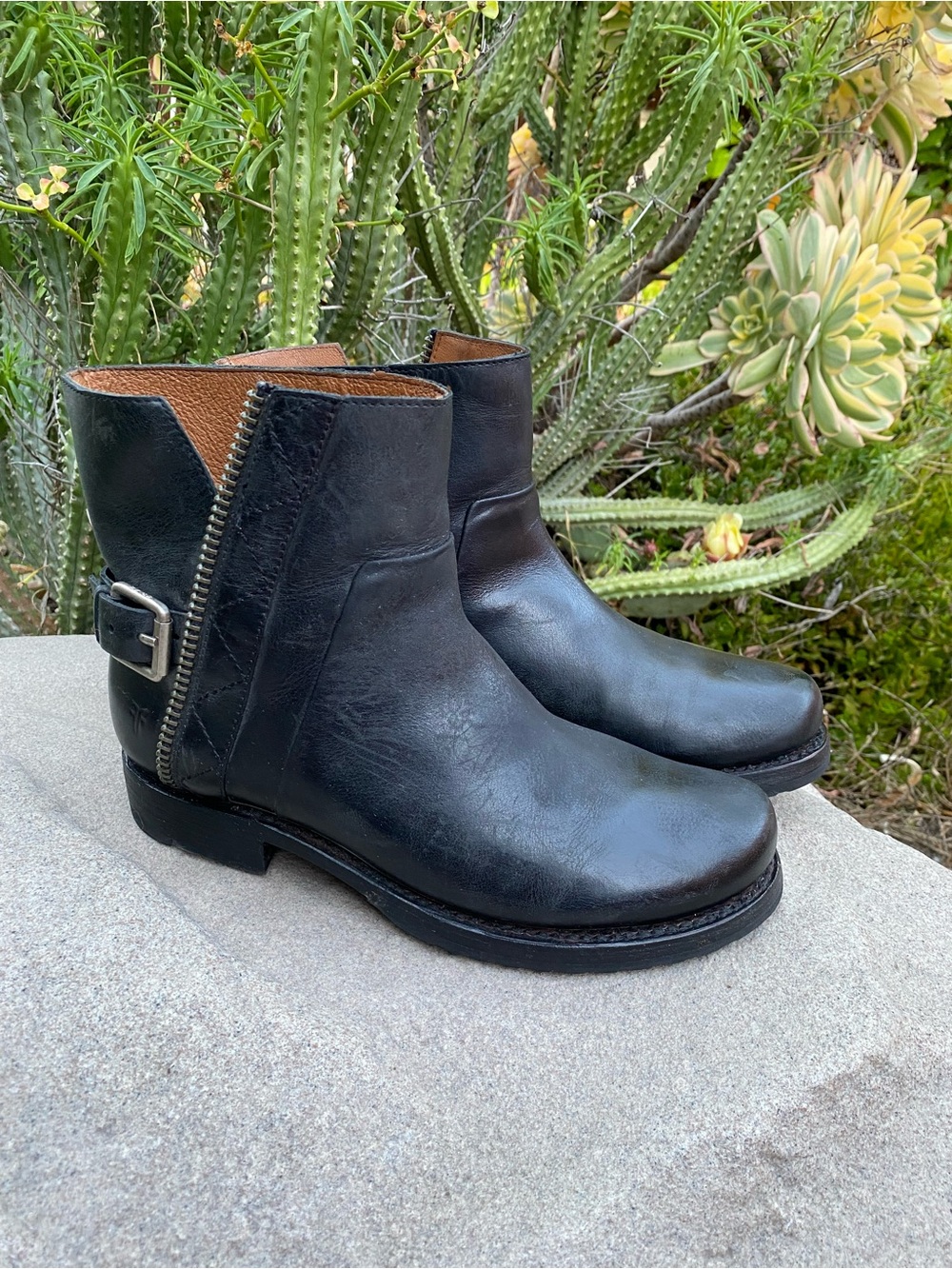 Black Leather Men's Ankle Boots with Side Zip and Buckle